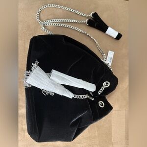 White House Black Market Black Velvet Bag with Silver Chain
